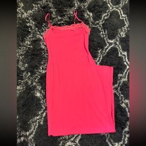 Hot Pink Lace Trim Maxi Dress